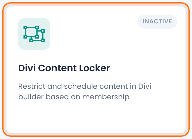The Divi Content Locker card on the Modules screen, marked Inactive
