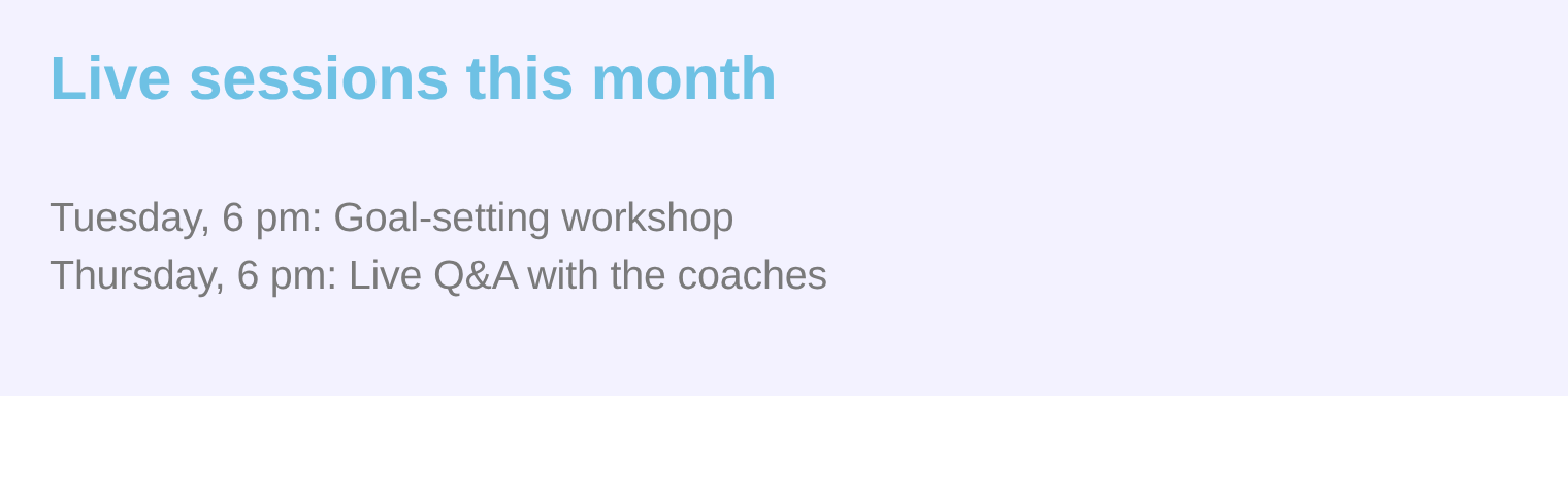 The page seen by a Pro Monthly member: the Live sessions this month box with the two sessions, and no join button