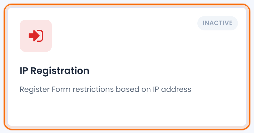 The IP Registration card on the Modules screen, in the Security and Login group