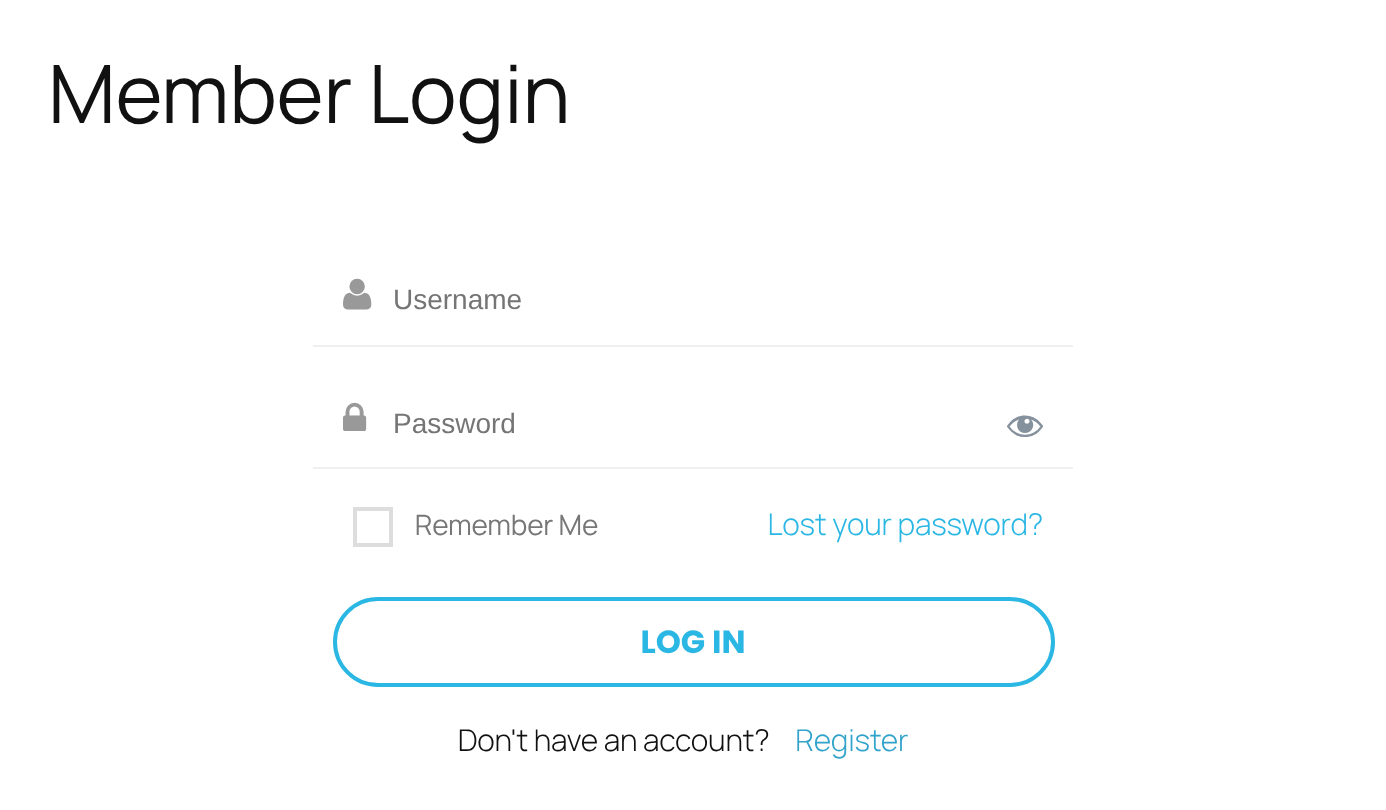 The Member Login page with Username and Password fields and a Log In button