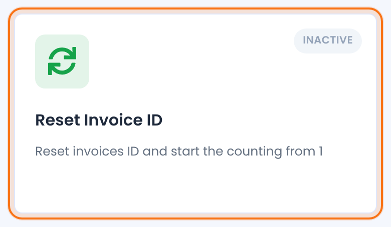 Modules screen: the Reset Invoice ID card, highlighted