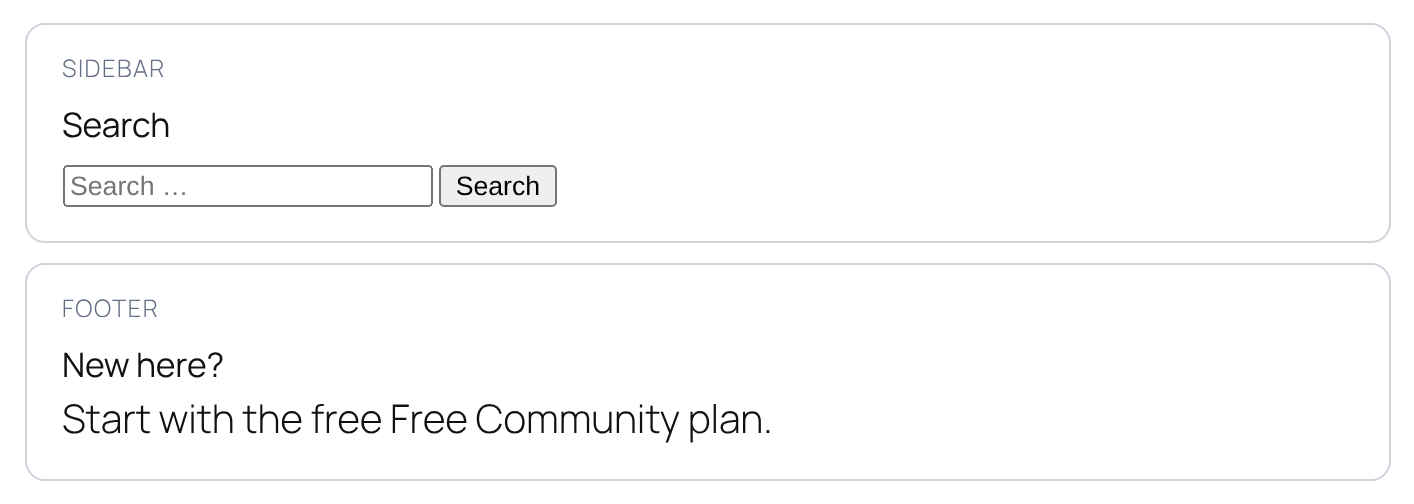 Sidebar with the Search widget and Footer with the New here? widget