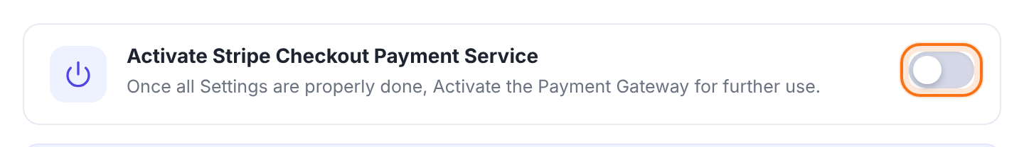 Activate Stripe Checkout Payment Service switch turned off and highlighted